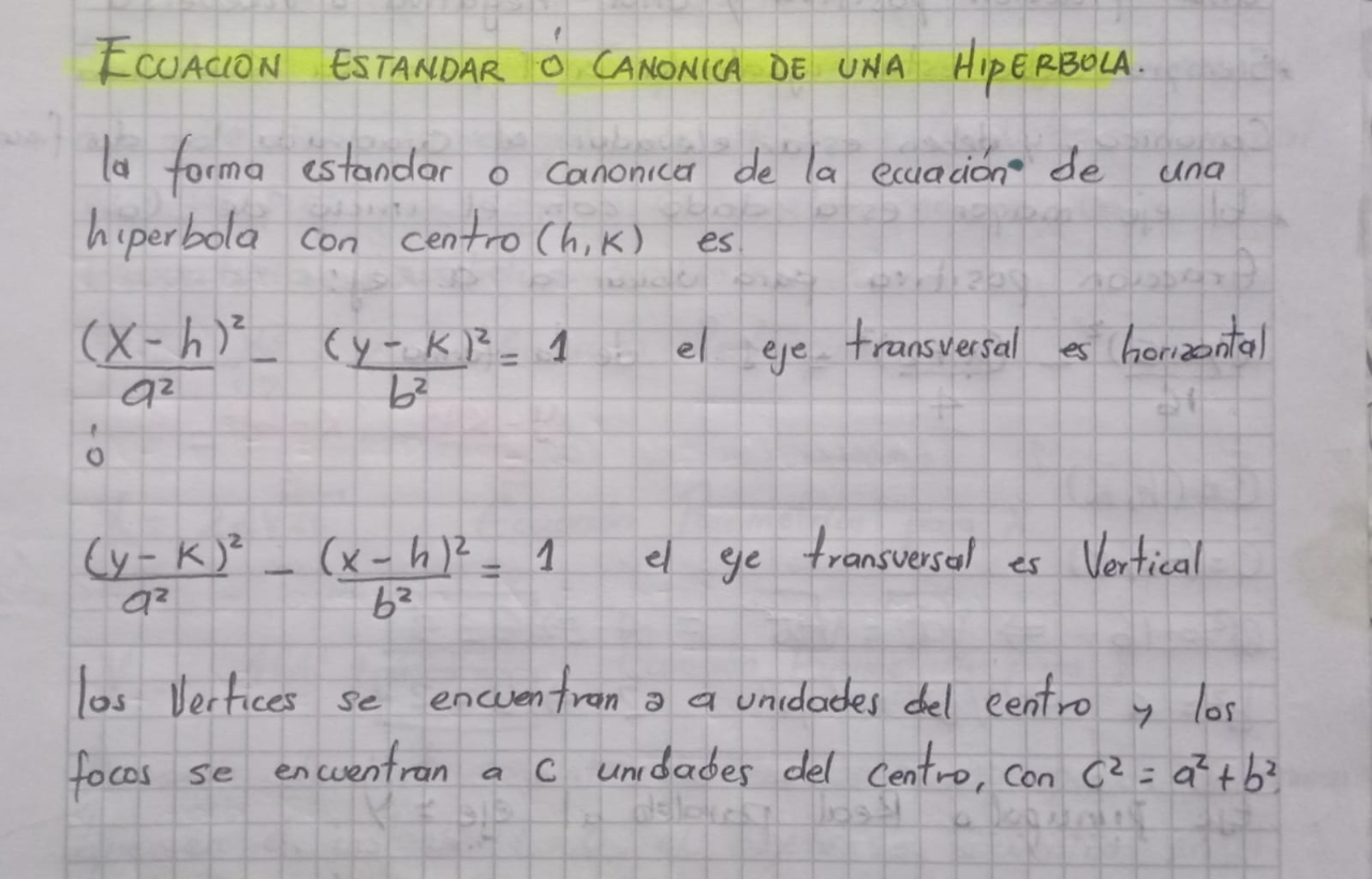 ecuación estándar o canónica    de la hipérbola 