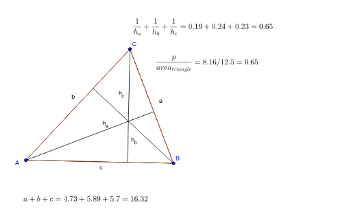 Ratio of perimeter to area and sum of inverses of heights – GeoGebra