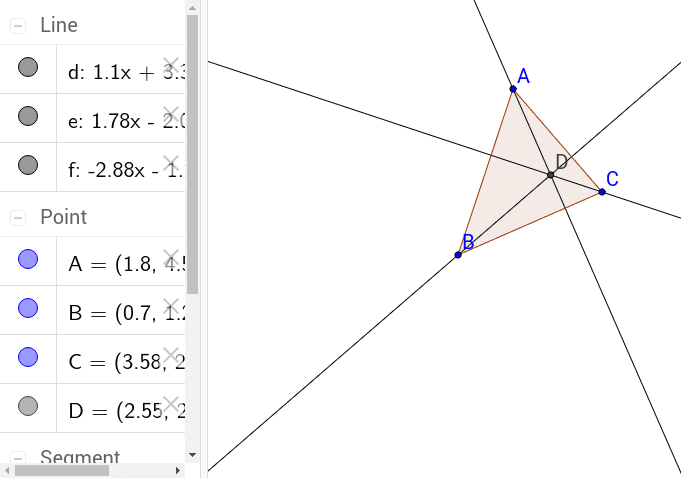 Overview of the particular lines of the triangle – GeoGebra
