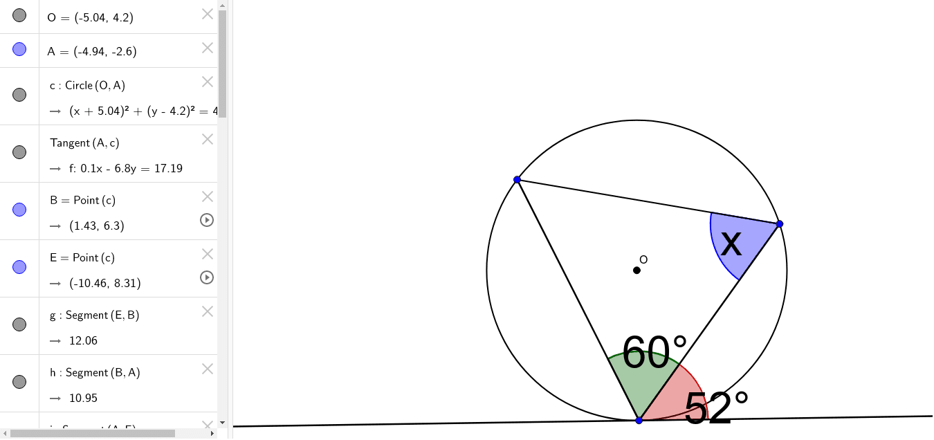 接線と弦のつくる角 例題2 Geogebra