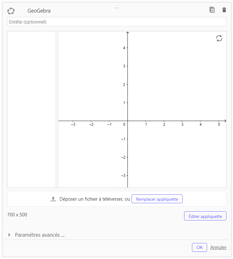 Configurer l'appliquette GeoGebra