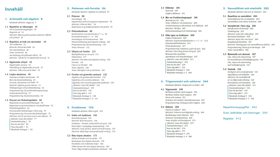 Ma1c - indelning - kommer att användas i denna GeoGebra-BOK Matematik 5000+ (2022)