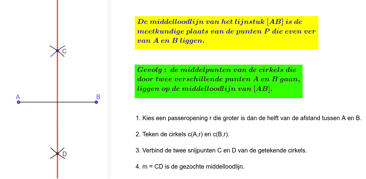 Constructie Van De Middelloodlijn Van Een Lijnstuk Ab Geogebra