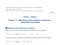 Teoría - 5 - diferencias entre resolver y factorizar - comprobar soluciones.pdf