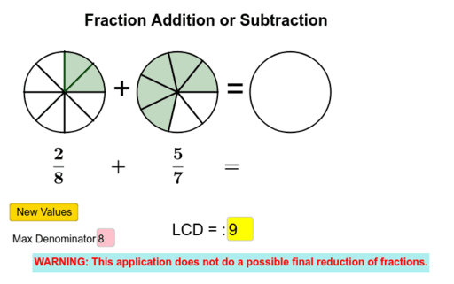 Fraction Addition And Subtraction – Geogebra