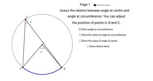 Angle at centre twice angle at circumference – GeoGebra