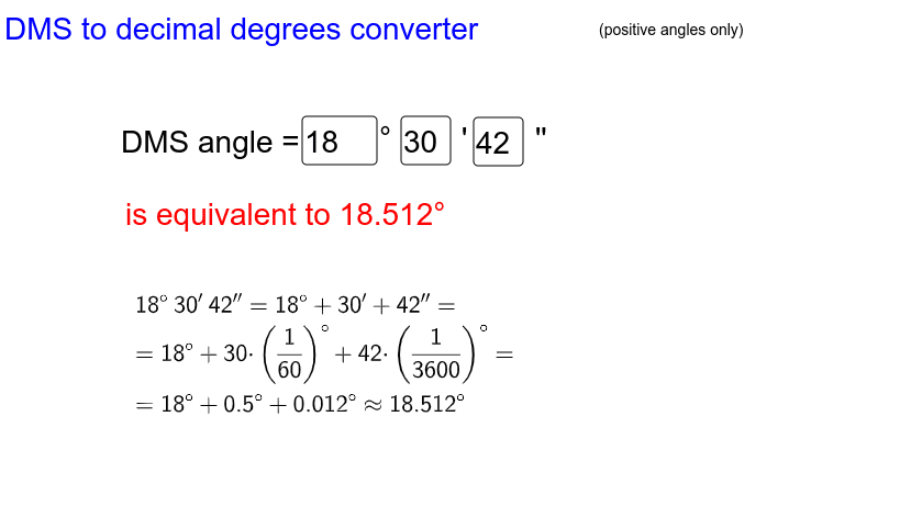 dms → decimal angle converter – GeoGebra