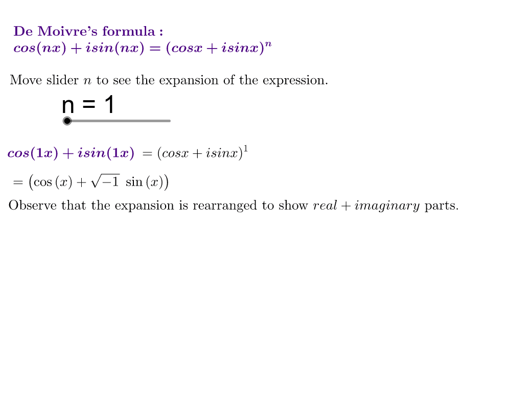 De moivre's store theorem calculator