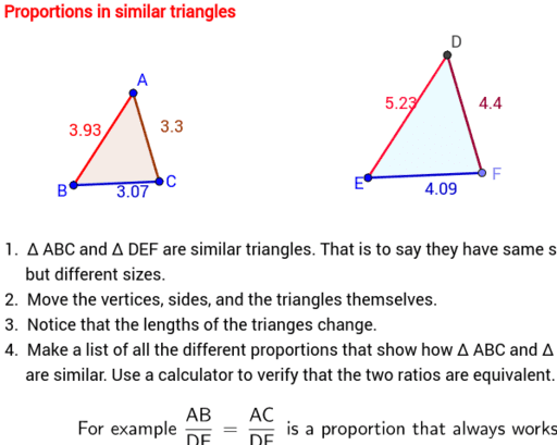 Proportions in similar triangles – GeoGebra