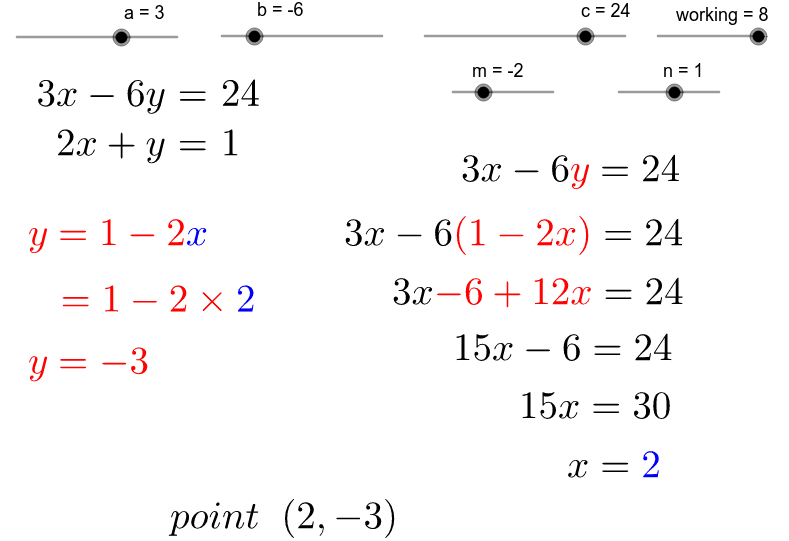 Simultaneous Equations Substitution GeoGebra