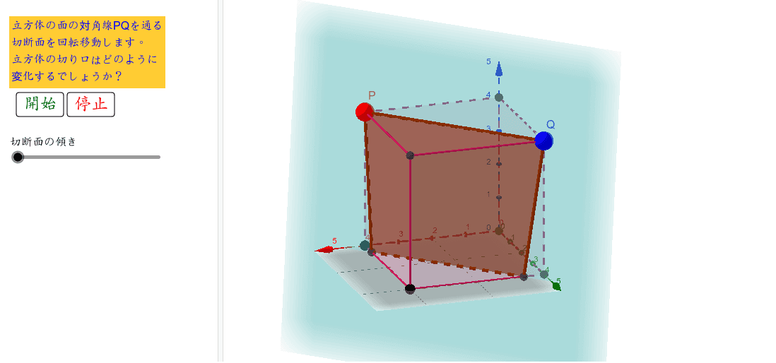 立方体の切り口 回転移動 Geogebra