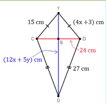 Find the value of y given that the area of a kite is 552 square centimeters.