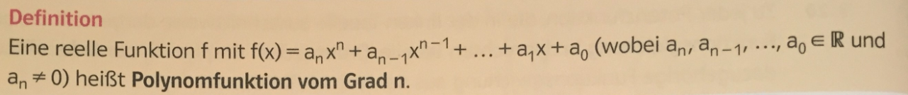 Das bedeutet der höchste Exponent, der in der Funktionsgleichung vorkommt, gibt den Grad der Polynomfunktion an.