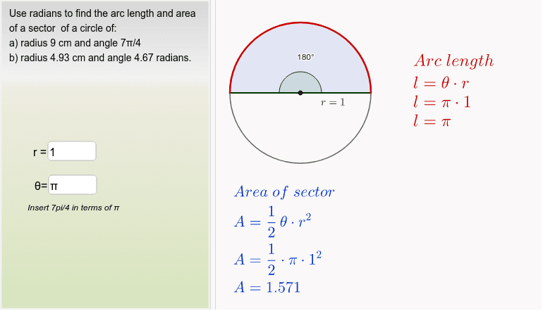 Find the arc length and area – GeoGebra