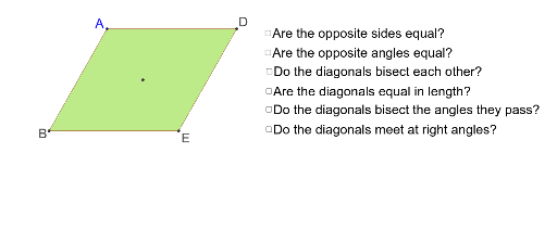 Determining the properties of a Parallelogram – GeoGebra