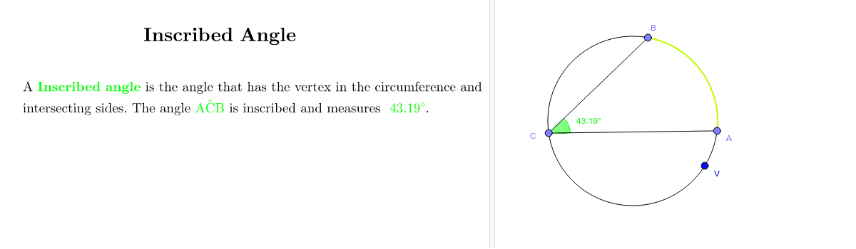 Central Angle, Inscribed Angle, Circular Segment Angle and Arc – GeoGebra