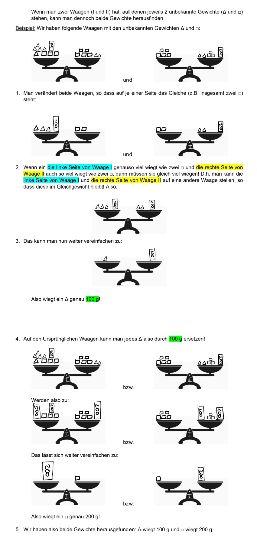 Das Gleichsetzungsverfahren  - Vollziehe folgende Geschichte nach: