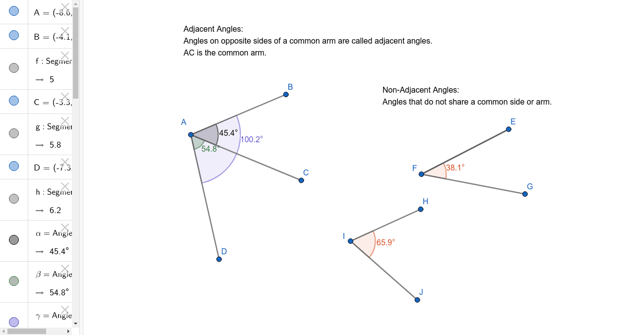 Adjacent And Non Adjacent Angles GeoGebra