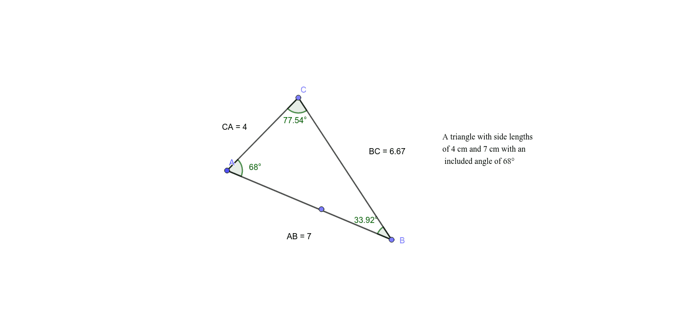 (Static) A triangle with side lengths of 4cm and 7cm – GeoGebra