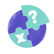 圆被分成四个谜题片, 其中两个是空白的, 另外两个是字母 X 和一个问号.