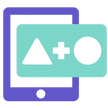 ícone mostrando um tablet com um triângulo, um sinal de adição e um círculo flutuando na frente